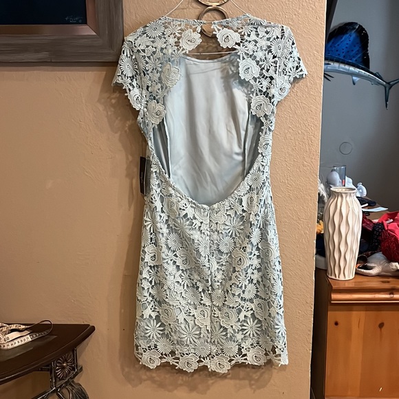 𝅺LULUS Romance Language light blue Backless Lace Dress NWT - Picture 11 of 12